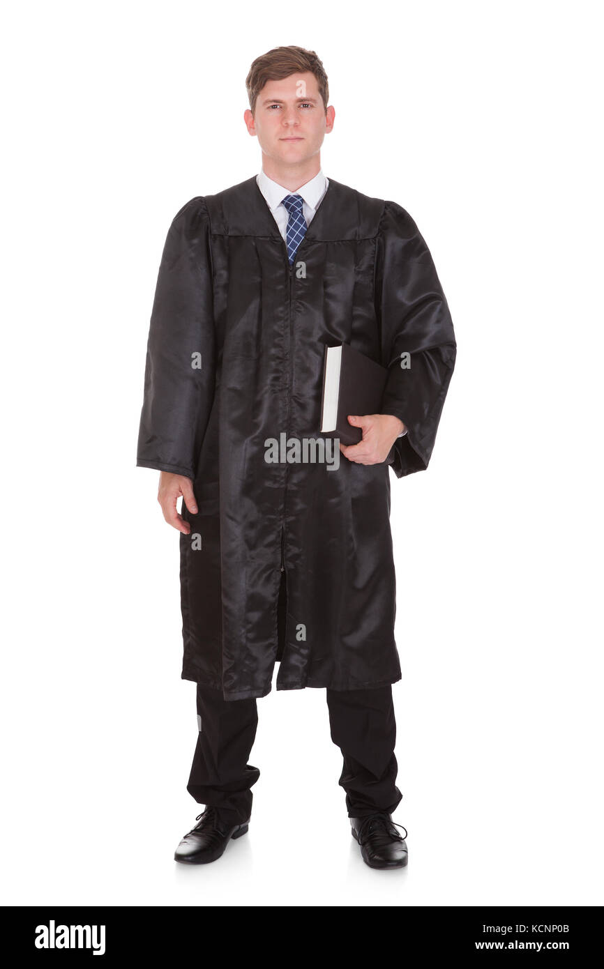 Young Lawyer Holding Book Over White Background Stock Photo Alamy