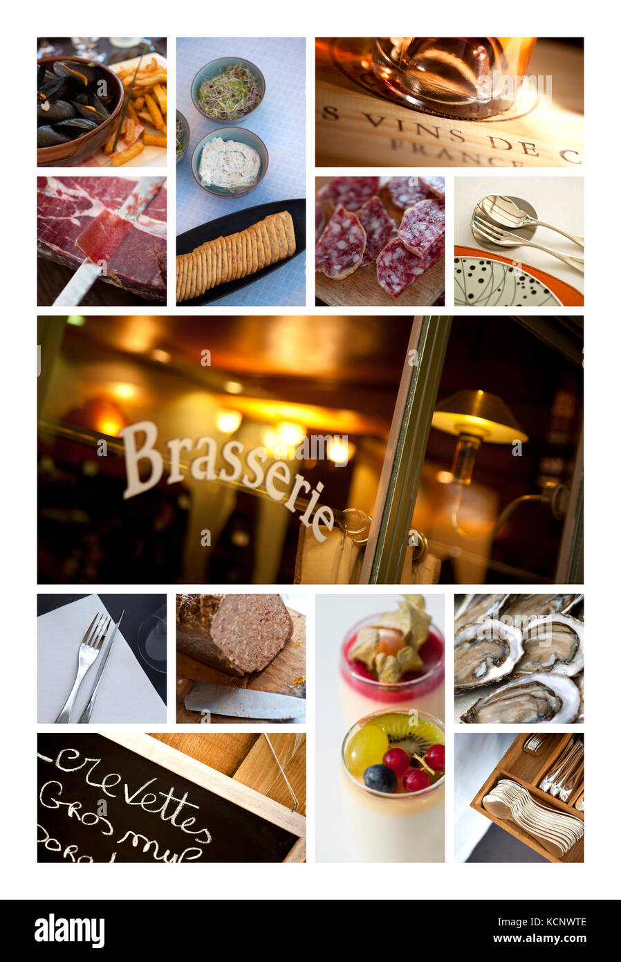 Dishes and atmosphere of French bistro on a collage Stock Photo ...