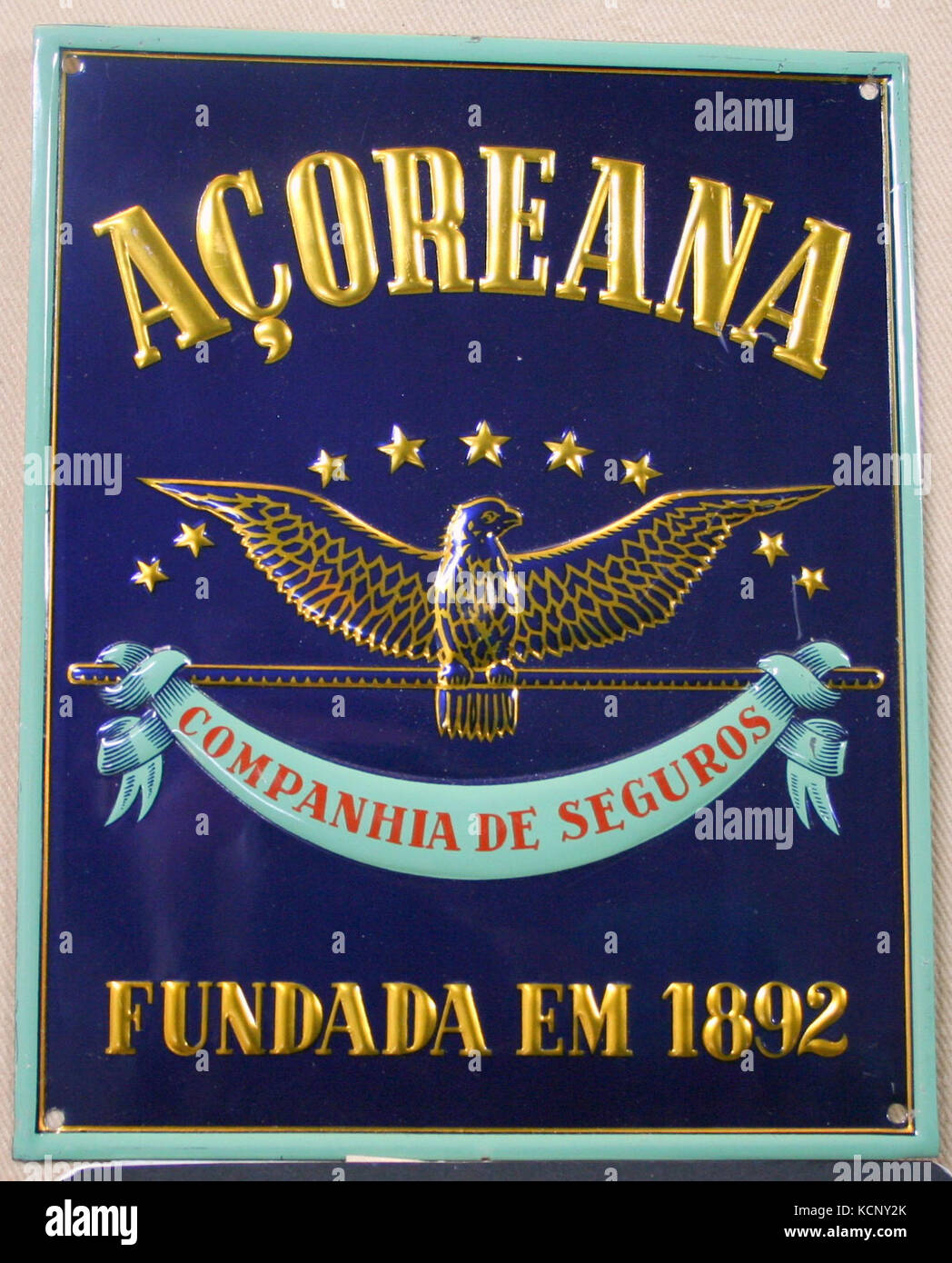 Fire Mark for Compania de Seguros Acoriana in Ponta Delgada, Azores Stock Photo