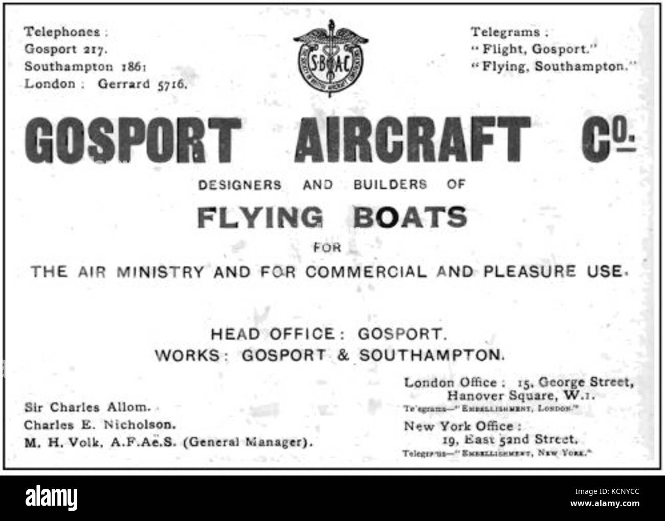 Gosport Aircraft Company advertisement 1919 Stock Photo Alamy
