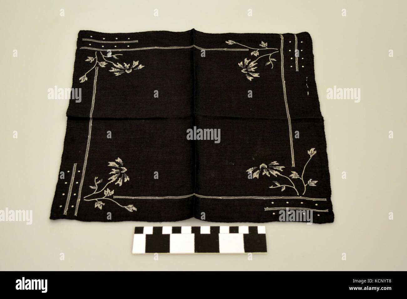 Black Handkerchief With White And Grey Embroidery Stock Photo - Alamy