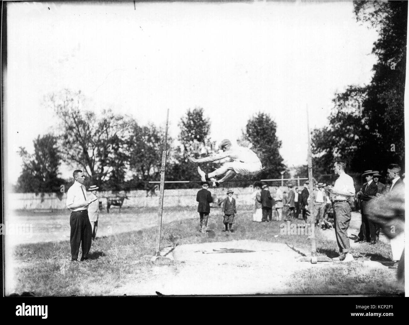 High jumping event at high school track meet 1912 (3190681455 Stock