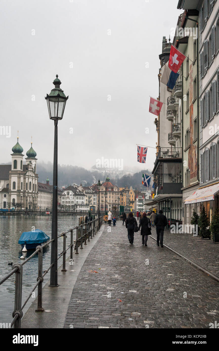 LUCERNE, SWITZERLAND FEBRUARY 04, 2010 Lucerne in winter. Fog, rain