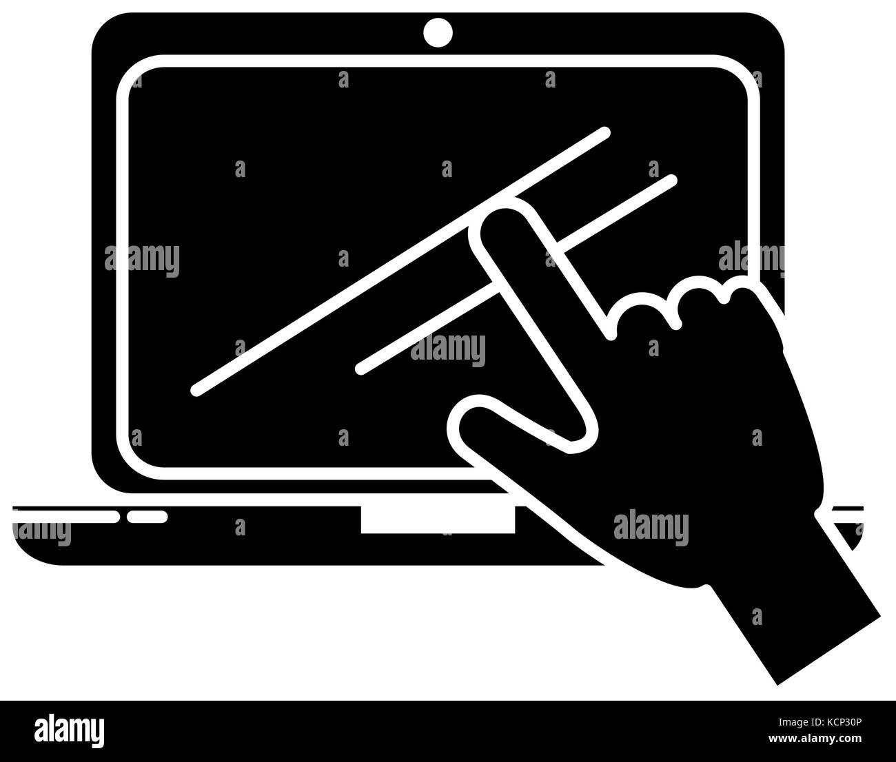 laptop computer with hand user touching vector illustration design ...