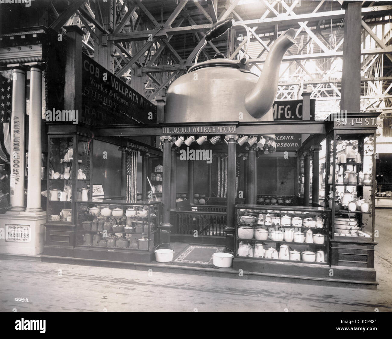 Exhibit of cooking utensils made by the Jacob J. Vollrath Manufacturing