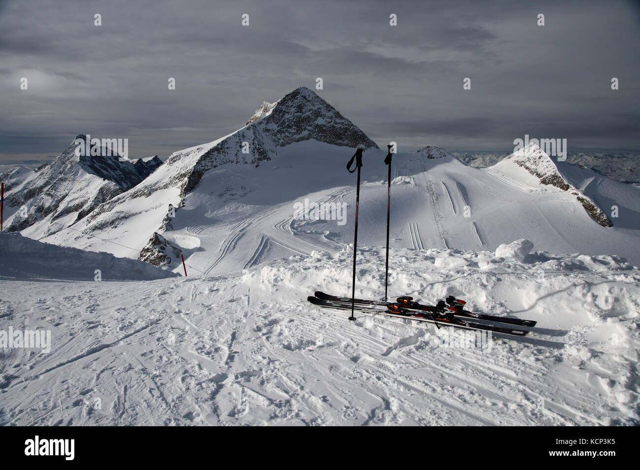 Mountainskiing equipment on a background of mountains, Austria Stock