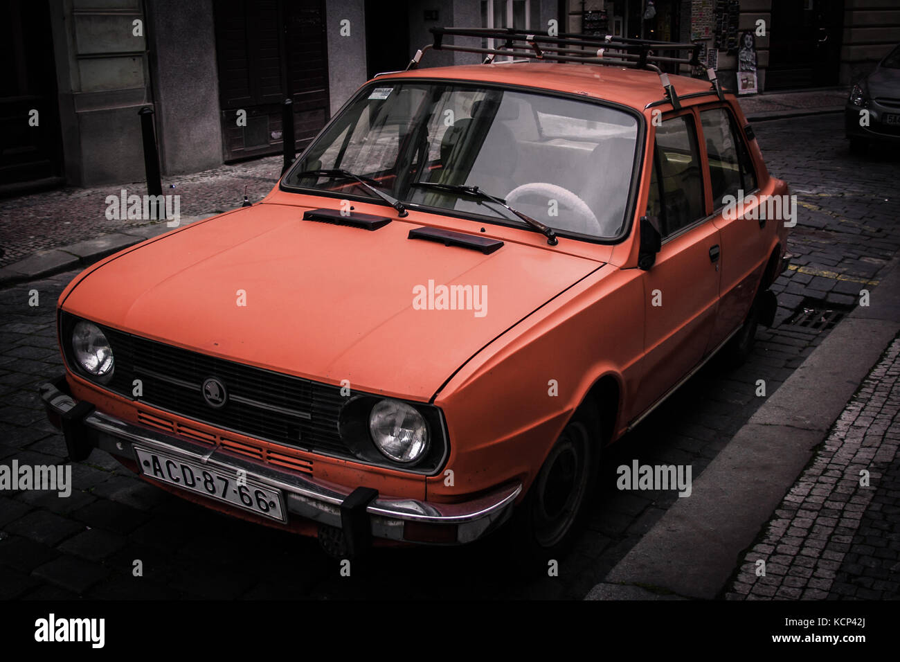 an old skoda car on the streets of prague Stock Photo Alamy
