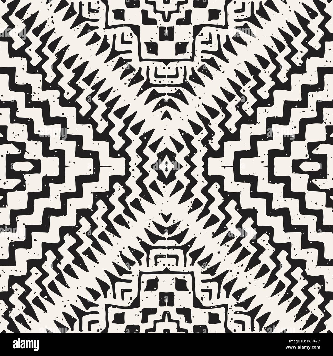 Black and white tribal vector seamless pattern with doodle elements ...