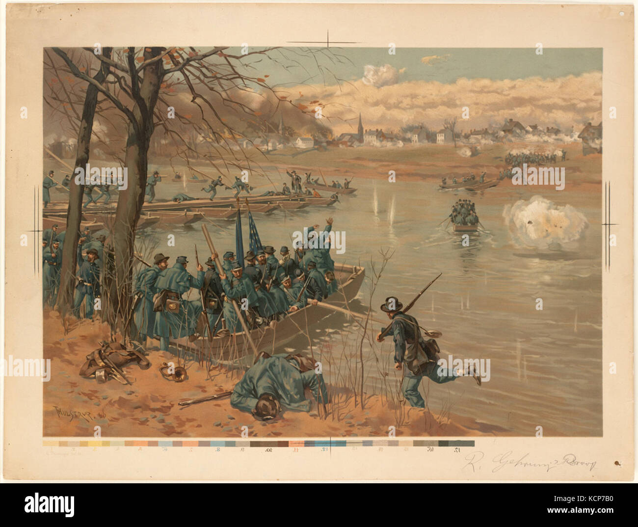 Battle of Fredericksburg, Laying the Pontoon Bridge by Boston Public Library Stock Photo