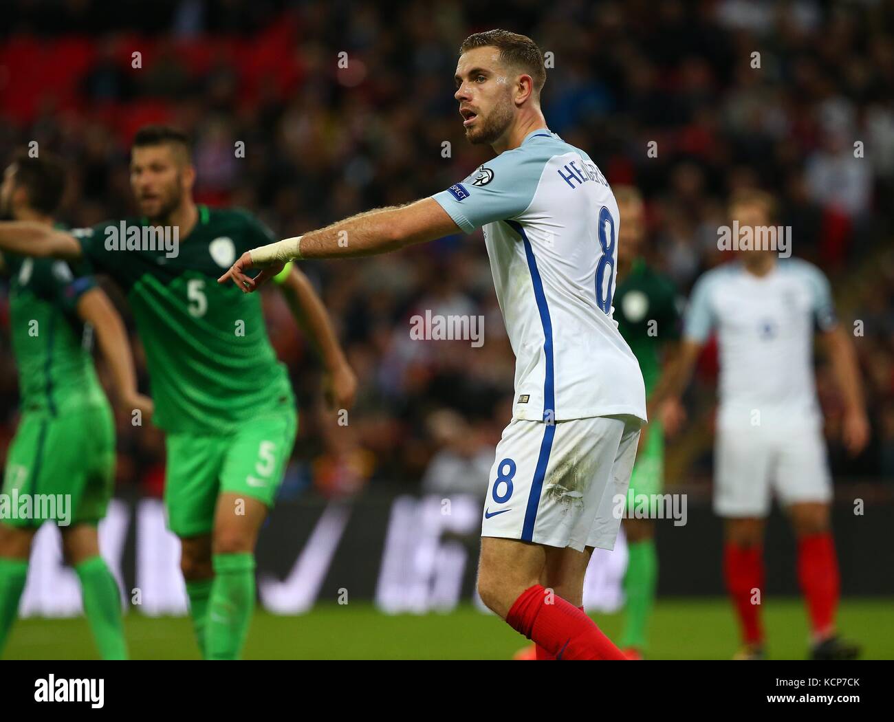 Jordan Henderson of England during the FIFA World Cup Qualifier match between England and Slovenia at Wembley Stadium in London. 05 Oct 2017 Stock Photo