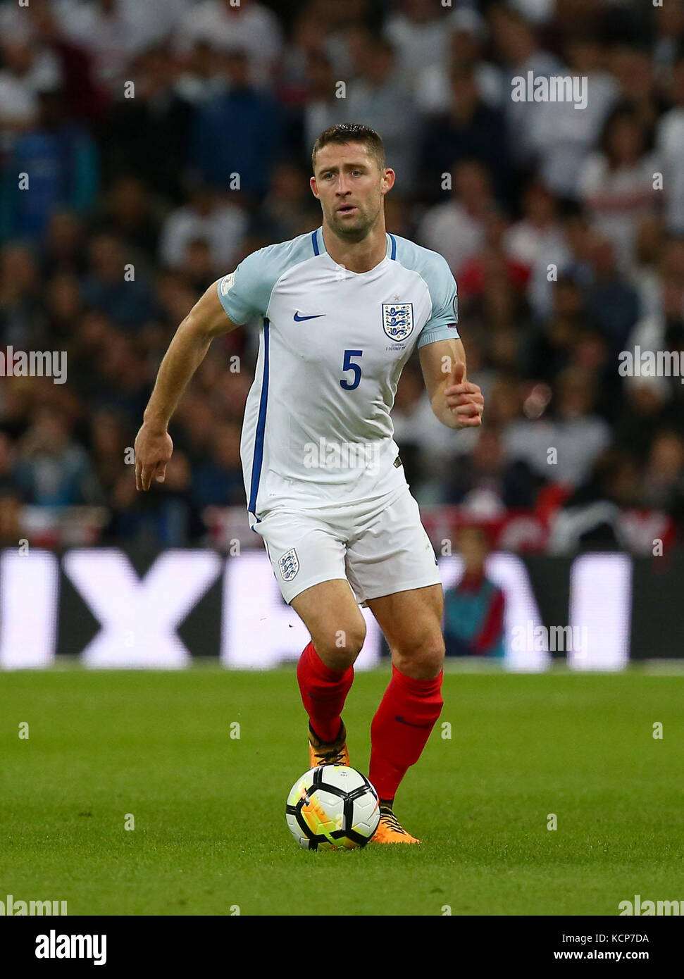 Gary Cahill of England during the FIFA World Cup Qualifier match between England and Slovenia at Wembley Stadium in London. 05 Oct 2017 Stock Photo