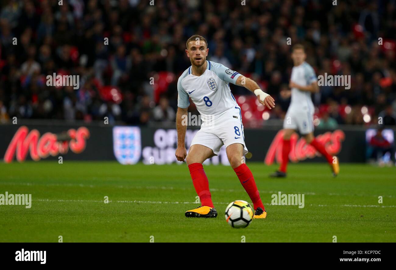 Jordan Henderson of England  during the FIFA World Cup Qualifier match between England and Slovenia at Wembley Stadium in London. 05 Oct 2017 Stock Photo