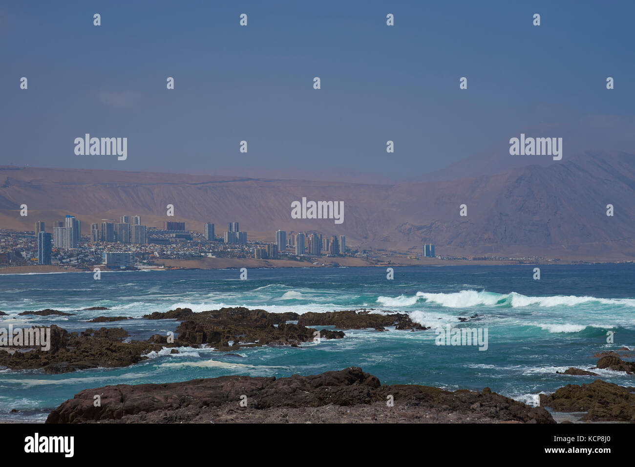 Coastline of the city of Iquique in the Tarapaca Region of northern ...