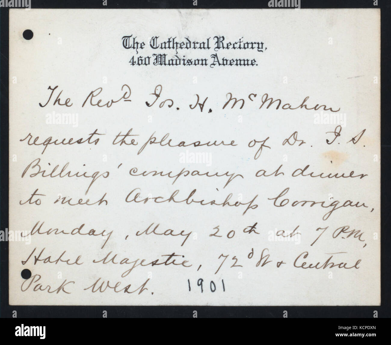 DINNER TO ARCHBISHOP M.A.CORRIGAN OF NYC (held by) REV. JOSEPH H.MacMAHON (at) HOTEL MAJESTIC (HOTEL) (NYPL Hades 276416 4000013742) Stock Photo