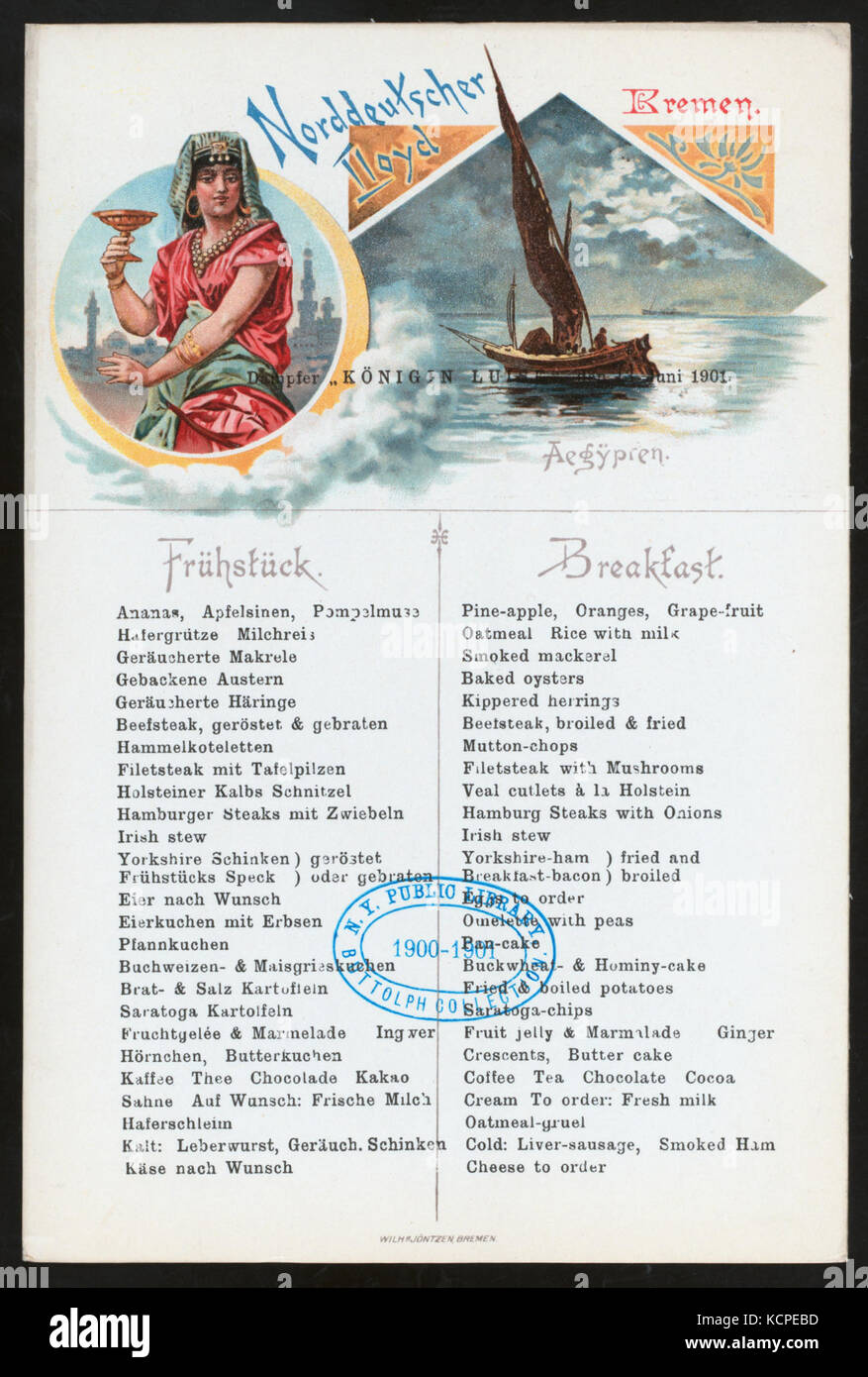 BREAKFAST (held by) NORDDEUTSCHER LLOYD BREMEN (at) SS KONIGIN LUISE (SS;) (NYPL Hades 276655 471719) Stock Photo
