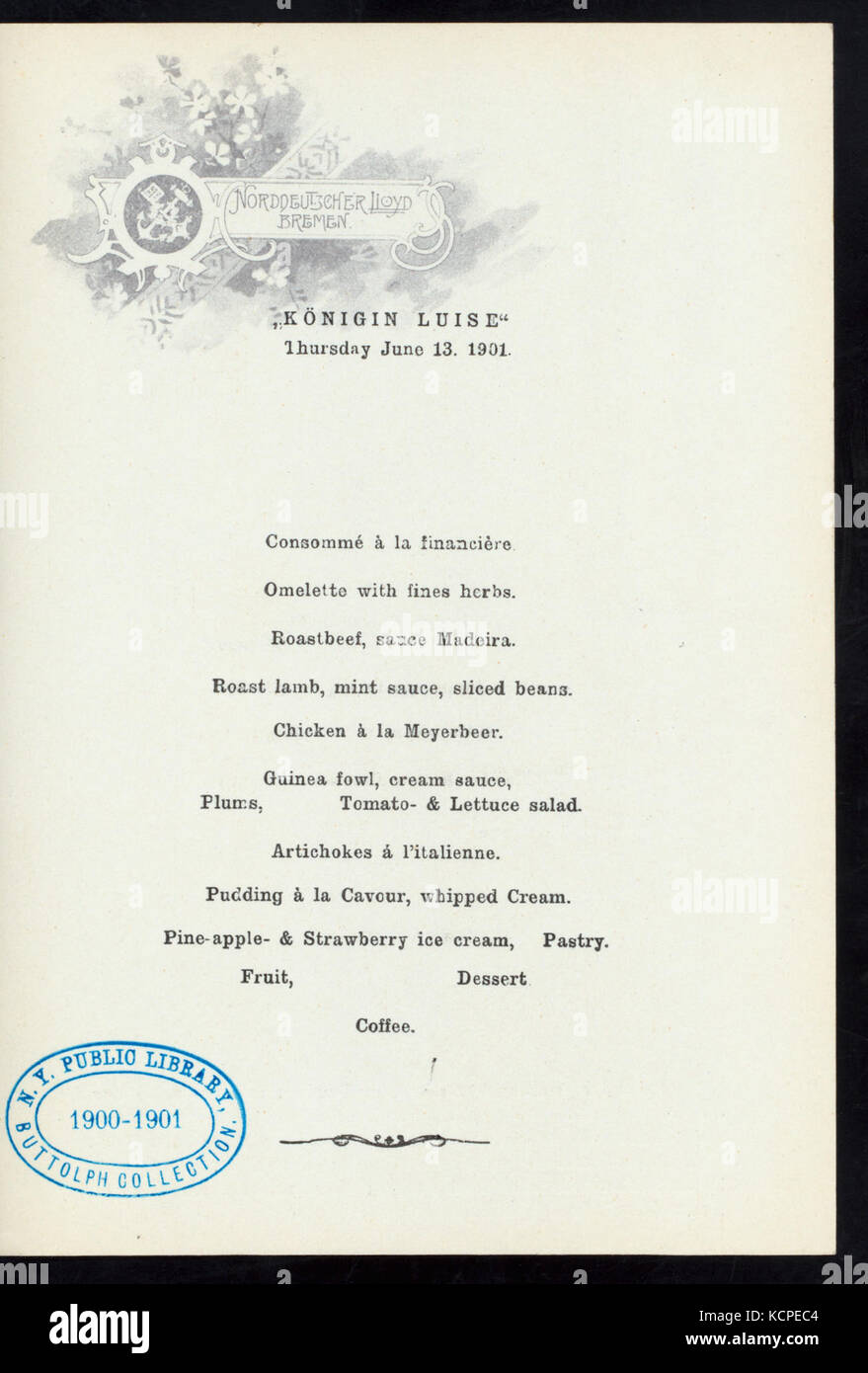 DINNER (held by) NORDDEUTSCHER LLOYD BREMEN (at) SS KONIGIN LUISE (SS;) (NYPL Hades 276663 4000014118) Stock Photo