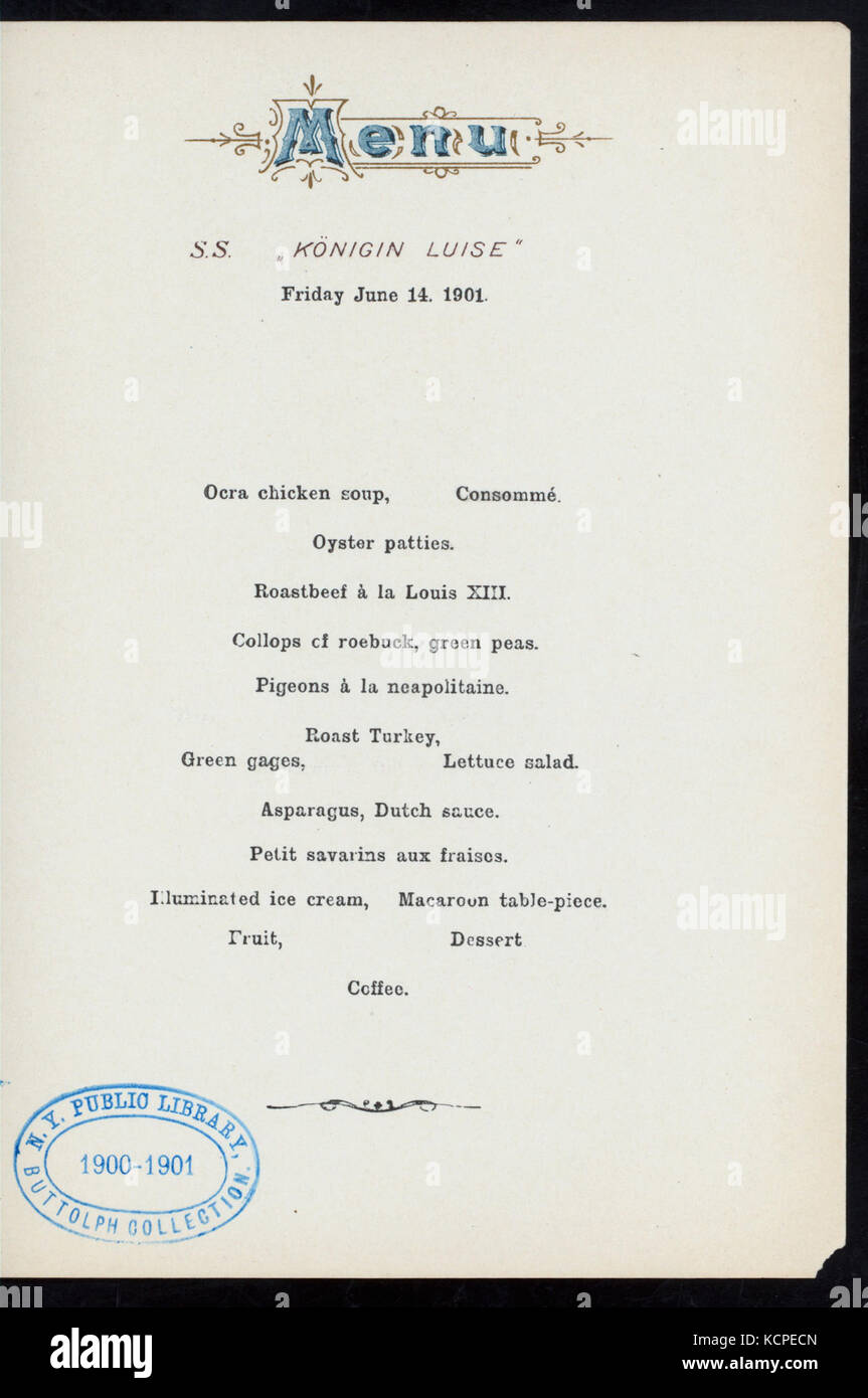 DINNER (held by) NORDDEUTSCHER LLOYD BREMEN (at) SS KONIGIN LUISE (SS;) (NYPL Hades 276674 4000014133) Stock Photo