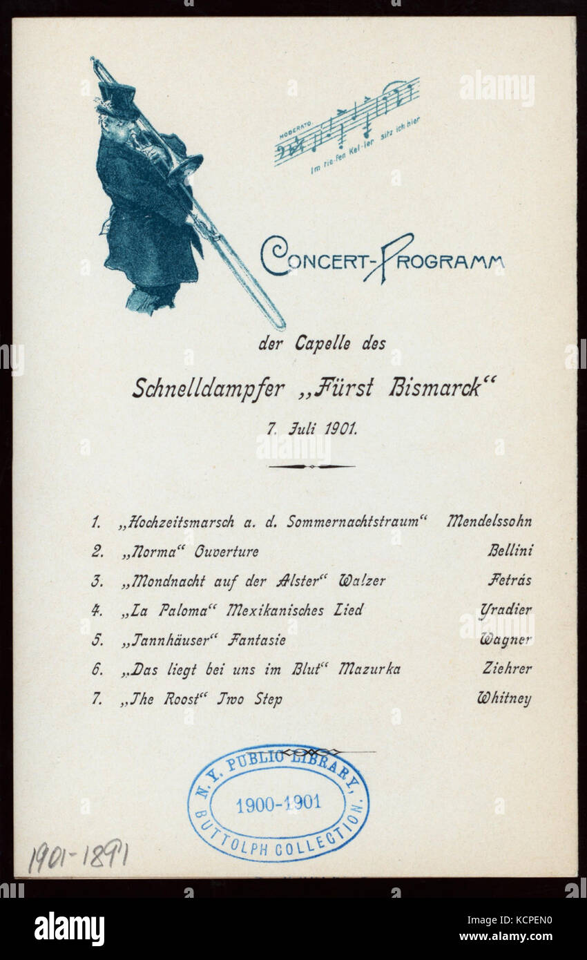 DINNER (held by) HAMBURG AMERIKA LINIE (at) SS FURST BISMARCK (SS;) (NYPL Hades 276926 4000014486) Stock Photo