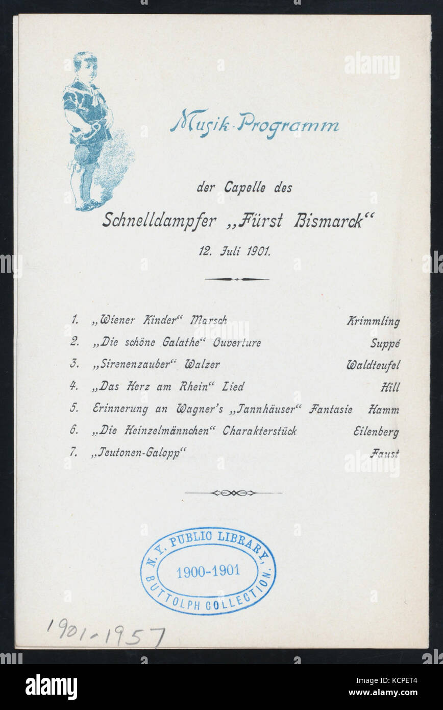 DINNER (held by) HAMBURG AMERIKA LINIE (at) EN ROUTE ABOARD EXPRESS STEAMER FURST BISMARCK (SS;) (NYPL Hades 277052 4000014581) Stock Photo