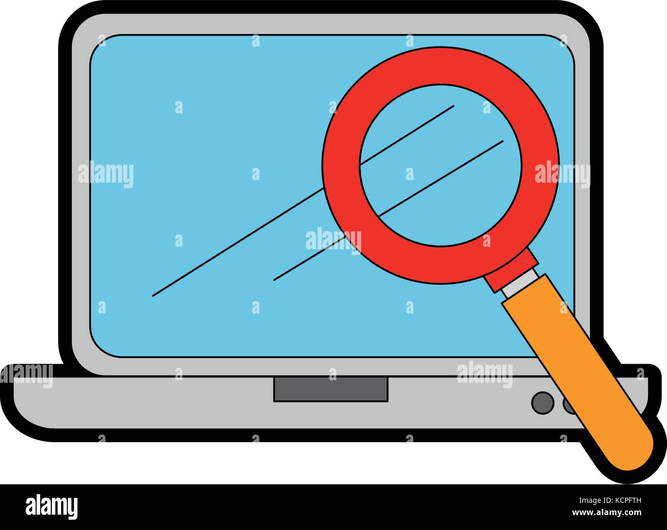 laptop computer with magnifying glass vector illustration design Stock ...