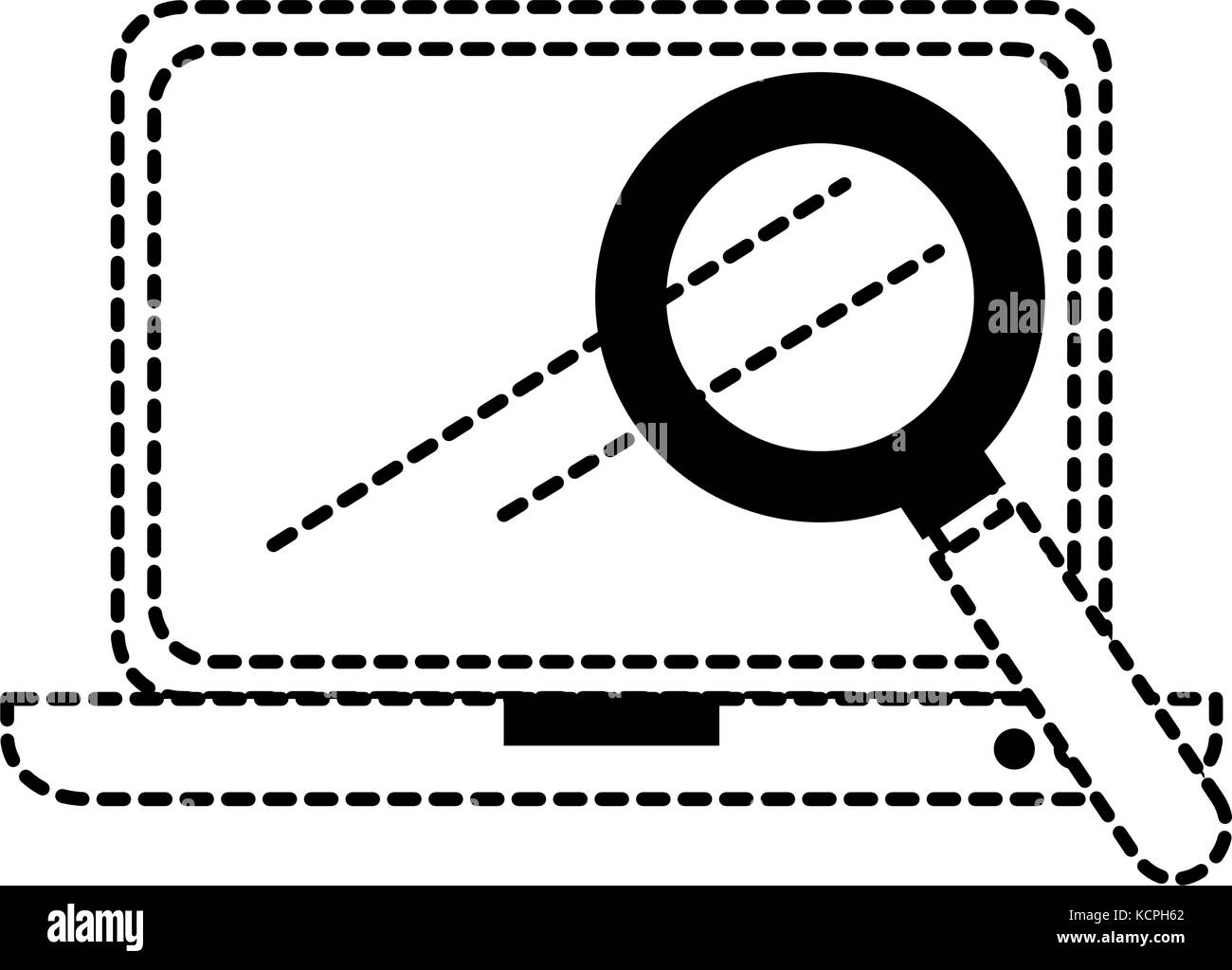 Retro Computer Magnifying Symbol laptop computer with magnifying glass vector illustration design Stock ...