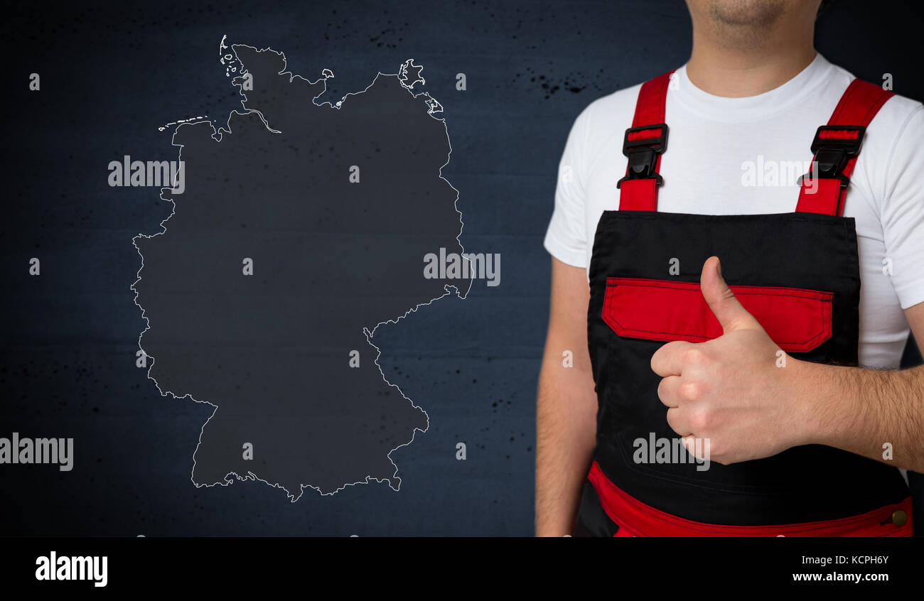 Germany map is shown by craftsman concept. Stock Photo