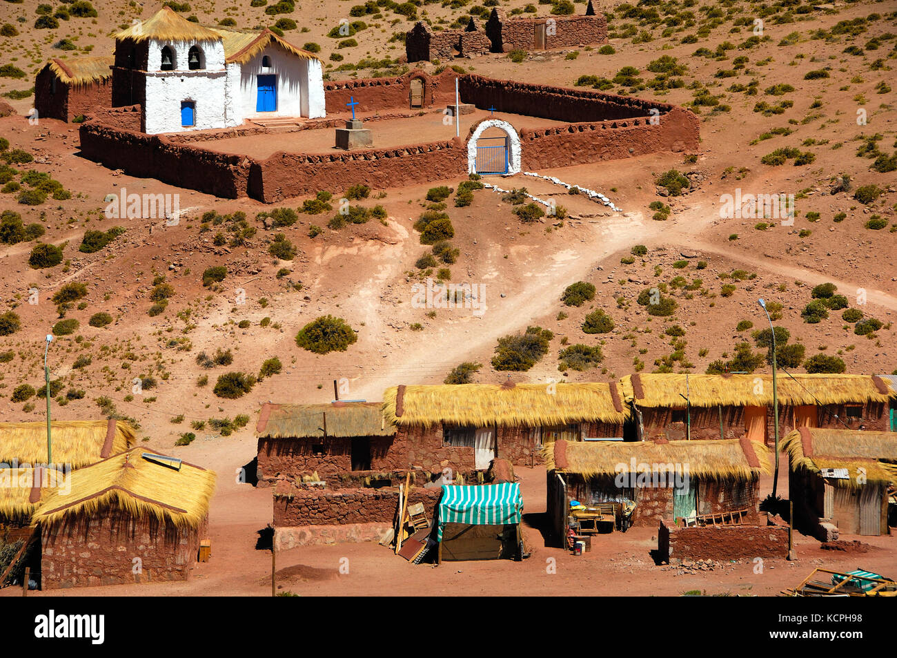 Chile Atacama Desert Homes and the little church of the village lost in