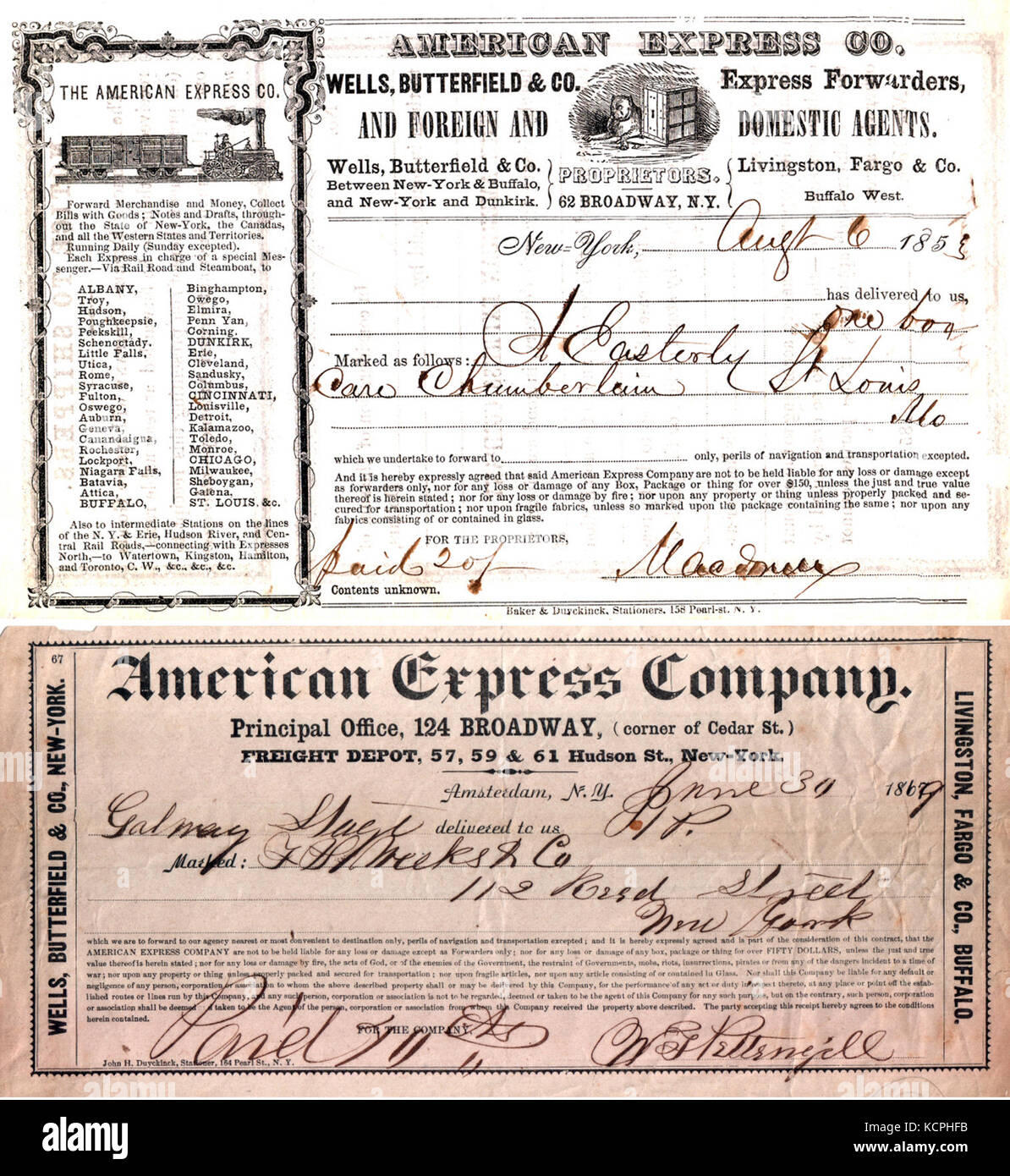 American Express Shipping Receipt 1853 Stock Photo Alamy