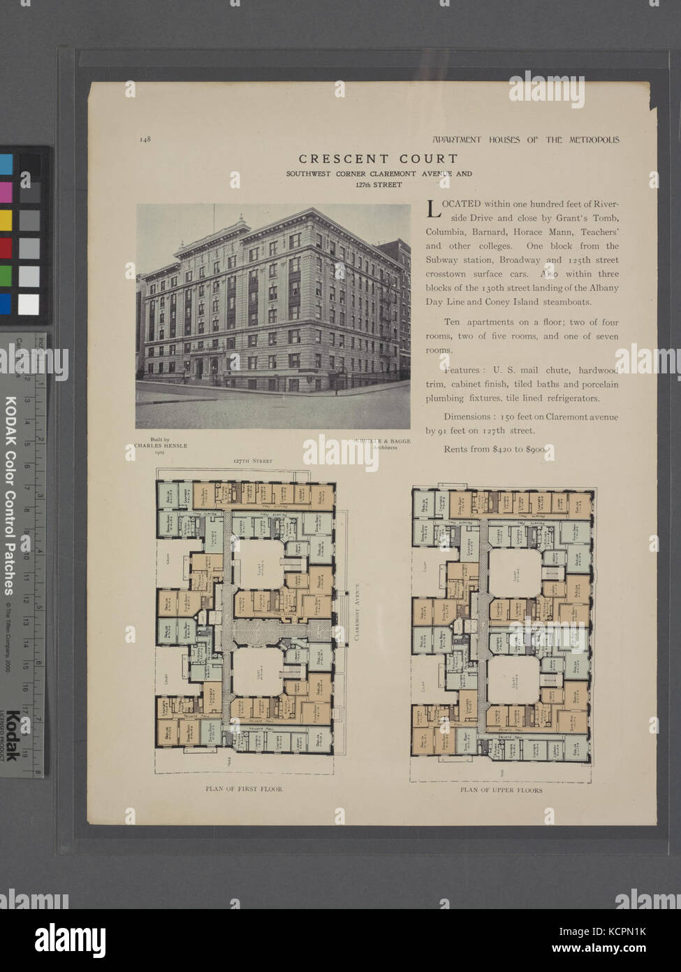 Crescent Court, southwest corner Claremont Avenue and 127th Street; Plan of first floor; Plan of upper floors (NYPL b12647274 465572) Stock Photo