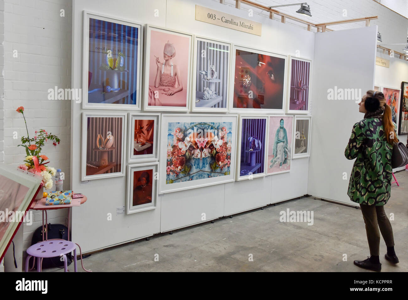 London Uk 6th Oct 2017 A Woman Views Works By Carolina Mizrahi