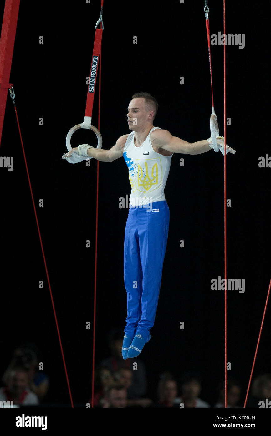 Montreal, Canada. 05th Oct, 2017. Gymnast Oleg Verniaiev (UKR) competes in the men's individual all-around final during the 47th FIG Artistic Gymnastics World Championships in Montreal, Canada. Melissa J. Perenson/CSM/Alamy Live News Stock Photo