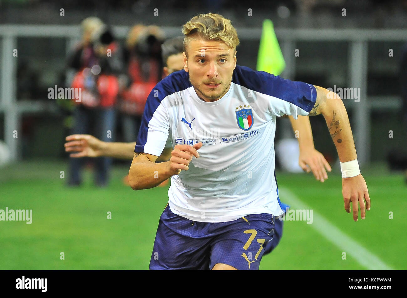 Turin, Italy. 6th Oct, 2017. Ciro Immobile (Italia) during the FIFA World Cup qualifiers Russia 2018 football match between ITALIA and MACEDONIA at Stadium Olimpico Grande Torino on 6 October, 2017 in Turin, Italy. Credit: FABIO PETROSINO/Alamy Live News Stock Photo