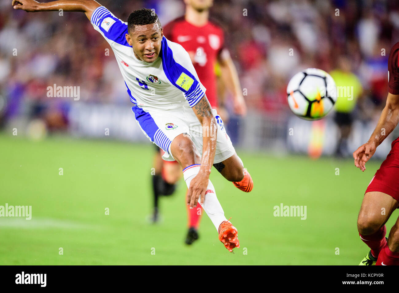 Orlando, USA. 6th Oct, 2017. Panama Forward Gabriel Torres (9) during the Men's International Soccer World Cup Qualifier match between Panama and the United States at Orlando City Stadium in Orlando, FL. Credit: Cal Sport Media/Alamy Live News Stock Photo