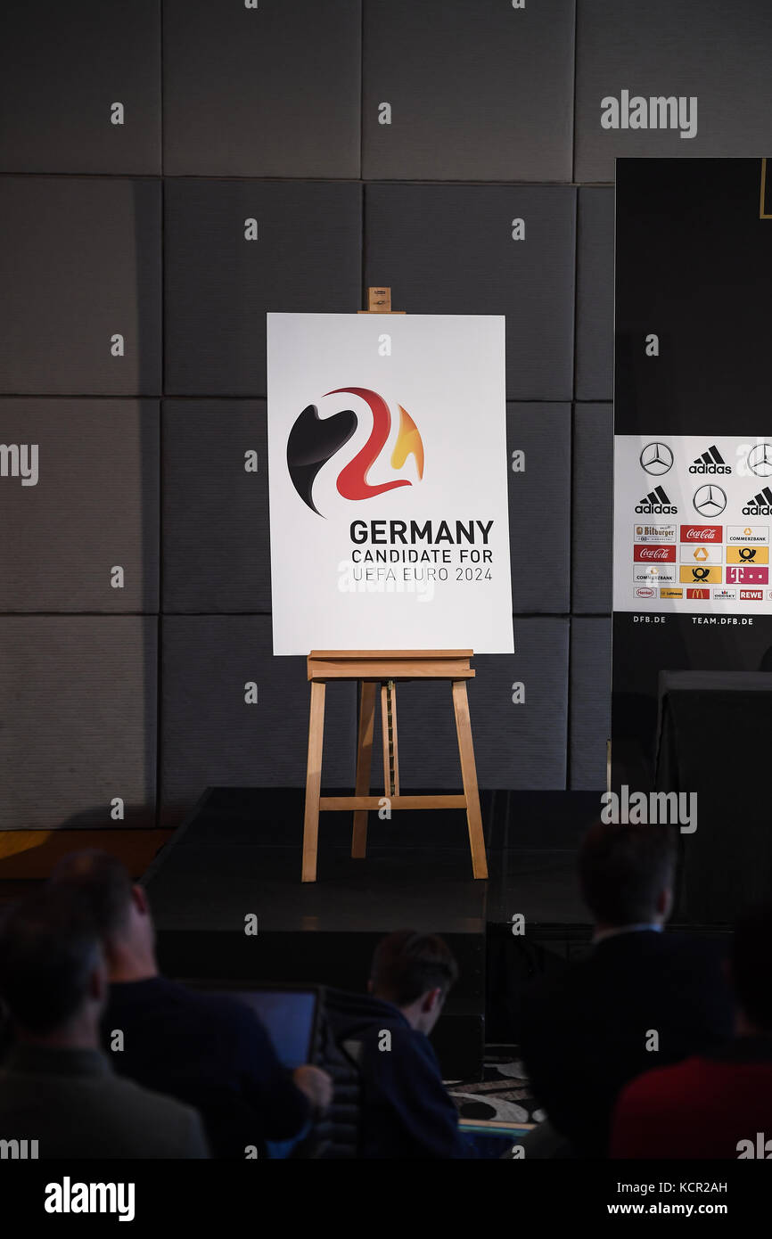 Mainz, Deutschland. 07th Oct, 2017. Das Logo der Kandidatur fuer die EM