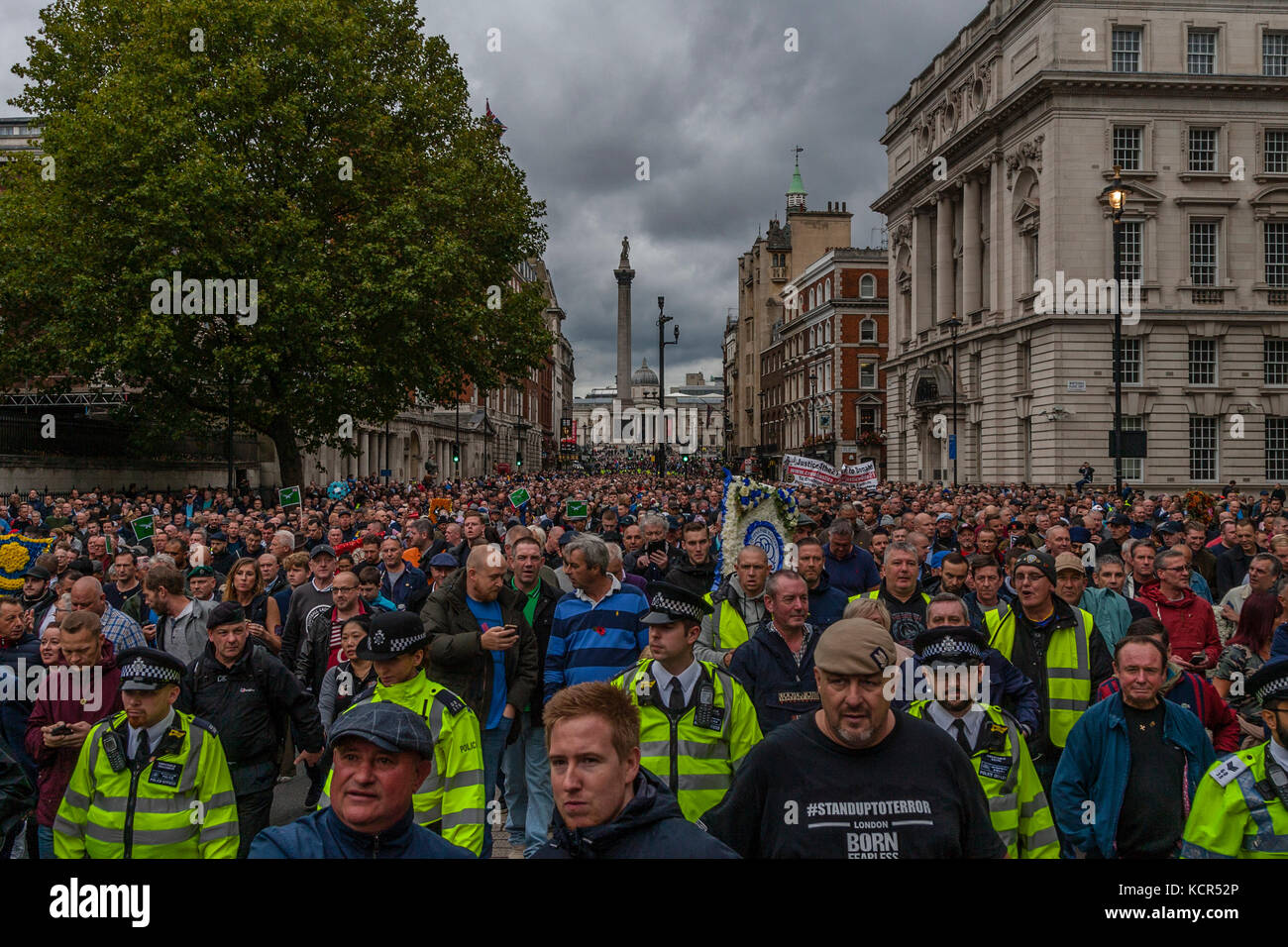 London, UK. 7th October 2017. Football fans from across the Uk march against extremism under the banner of the FLA (football lads alliance) Credit: Grant Rooney/Alamy Live News Stock Photo