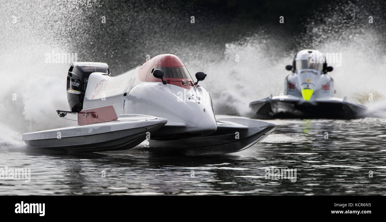 F2 Power Boats racing at Carr Mill Dam in 2016 Stock Photo