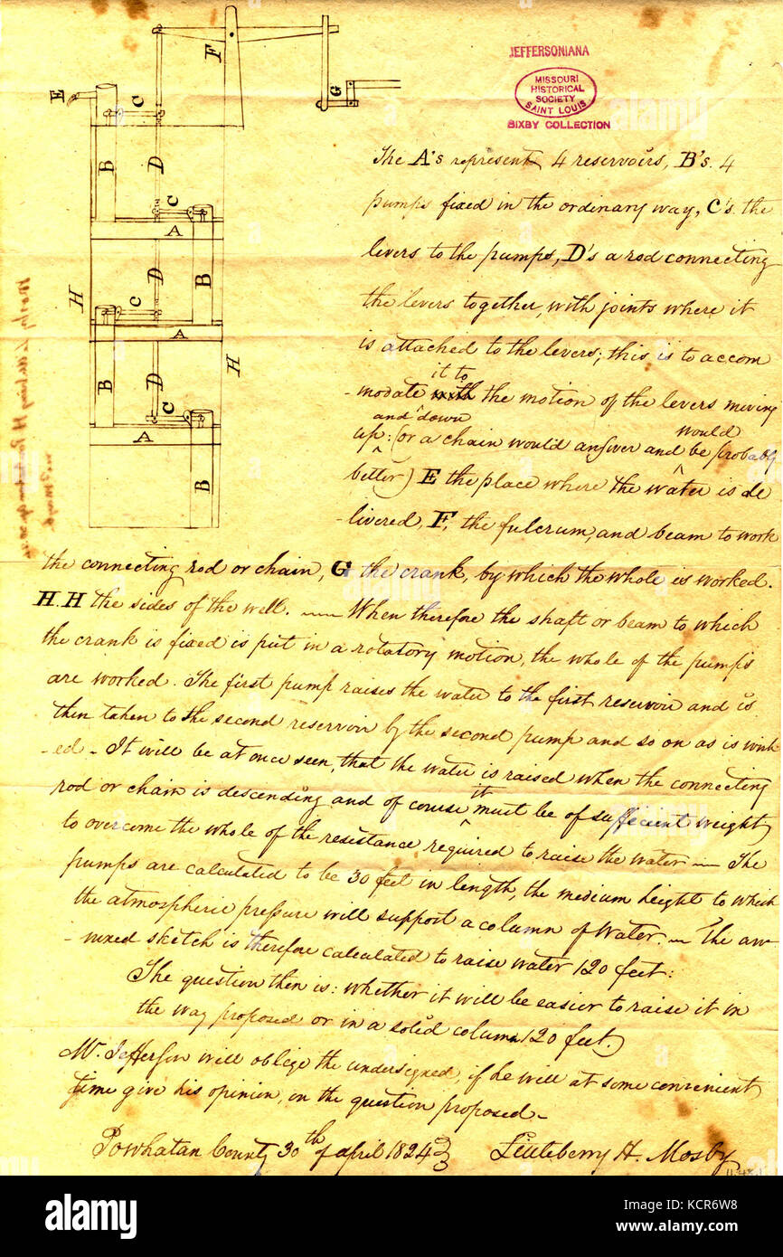 Document signed Littleberry H. Mosby, Powhatan County, to Thomas Jefferson, April 30, 1824 Stock Photo