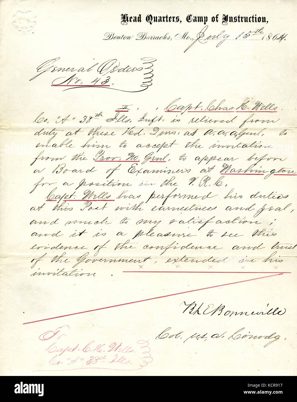 General Orders, No. 43, Head Quarters, Camp of Instruction, Benton Barracks, Mo., July 15, 1864
