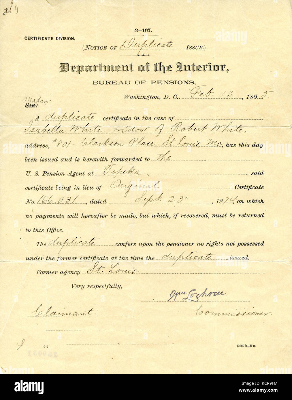 1896 Boston, letter from Dept. of Interior – Bureau of Pensions 1896 Boston, letter from Dept. of Interior – Bureau of Pensions