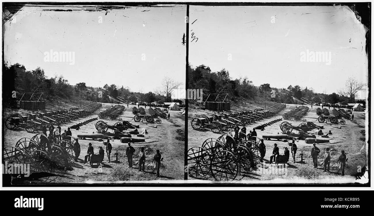 Broadway Landing, Appomattox River, Virginia. Park of artillery Stock Photo