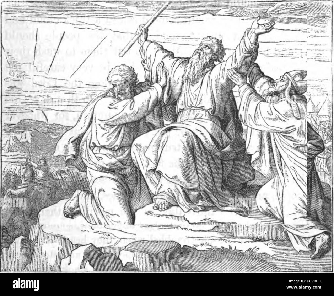 Aaron and Hur holding up Moses' hands Stock Photo - Alamy