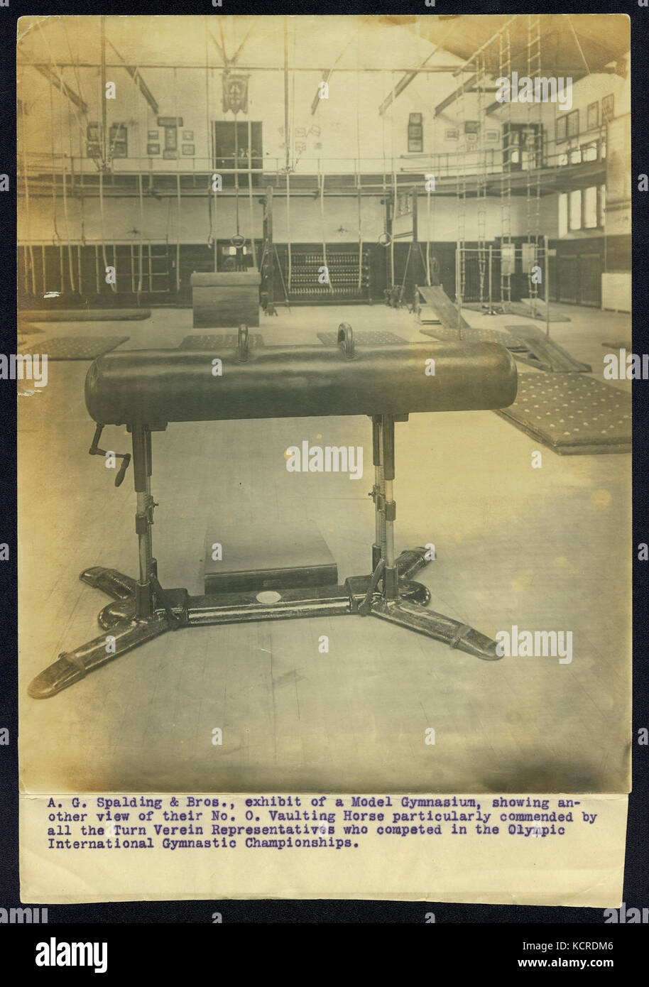 A. G. Spalding and Bros., exhibit of a Model Gymnasium, showing another view of their No. O Vaulting Horse particularly commended by all the Turn Verein Representatives who competed in the Olympic International Gymnas 0019 Stock Photo