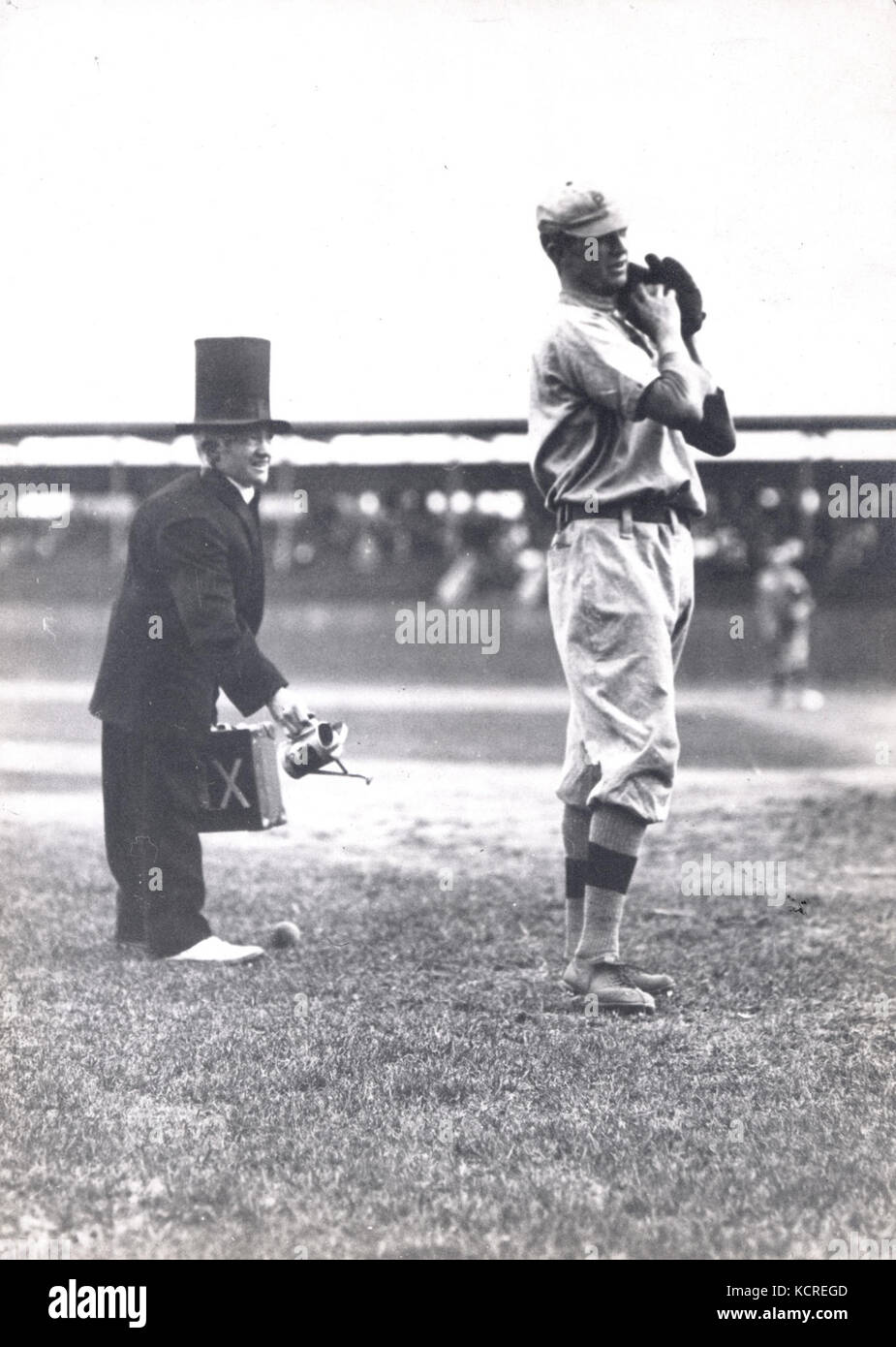Clown behind Pirates pitcher, probably Claude Hendrix, at opening ...