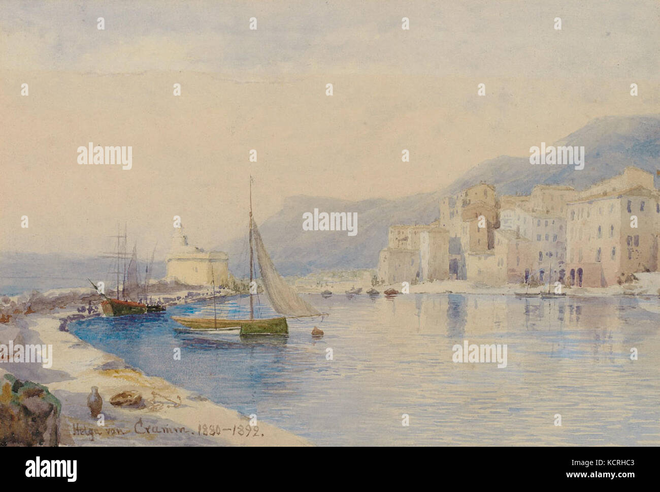 Helga von Cramm, watercolour, an Italian seascape, 1880 1892, 28 x 40 cm Stock Photo