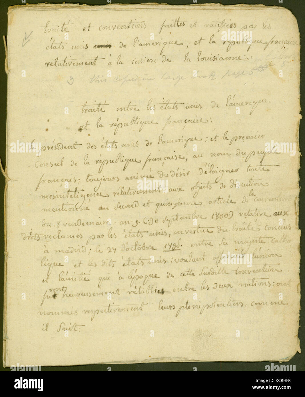 Handwritten contemporary copy of the articles of the Louisiana Purchase, 1803 Stock Photo