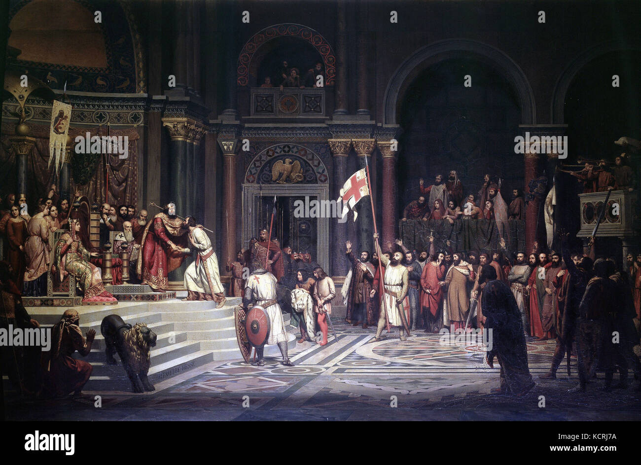 Alexandre Hesse -  Godefroy de Bouillon, duke of Basse-Lorraine, making an oath of allegiance to the Byzantine emperor Alexis Comnène, in Constantinople Stock Photo