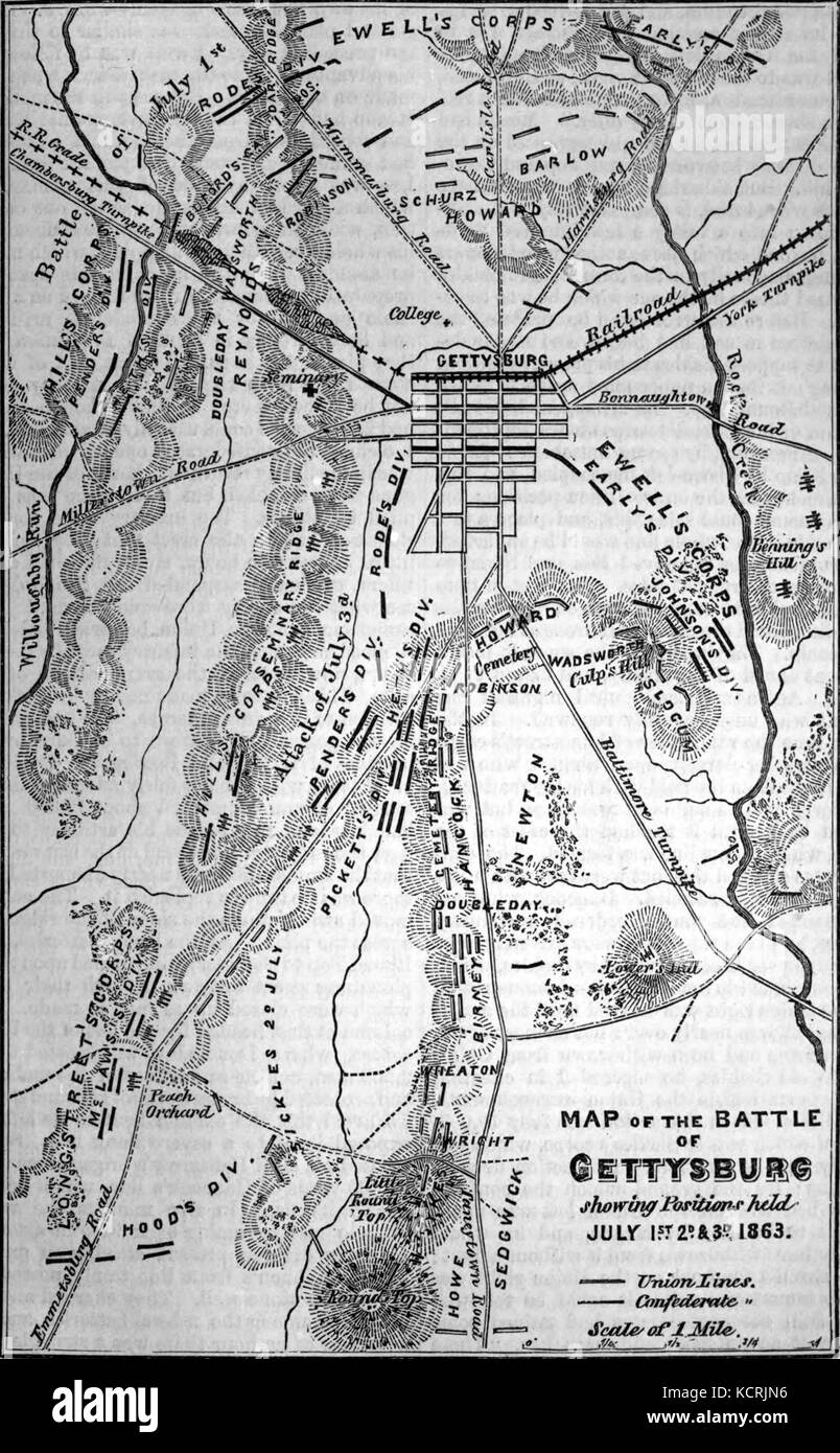 Gettysburg map hi res stock photography - Amcyc Gettysburg Battle Of Map KCRJN6