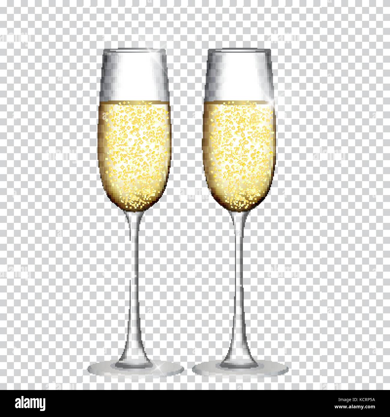 Two Glass of Champagne Isolated on Transparent Background. Vector Illustration Stock Vector