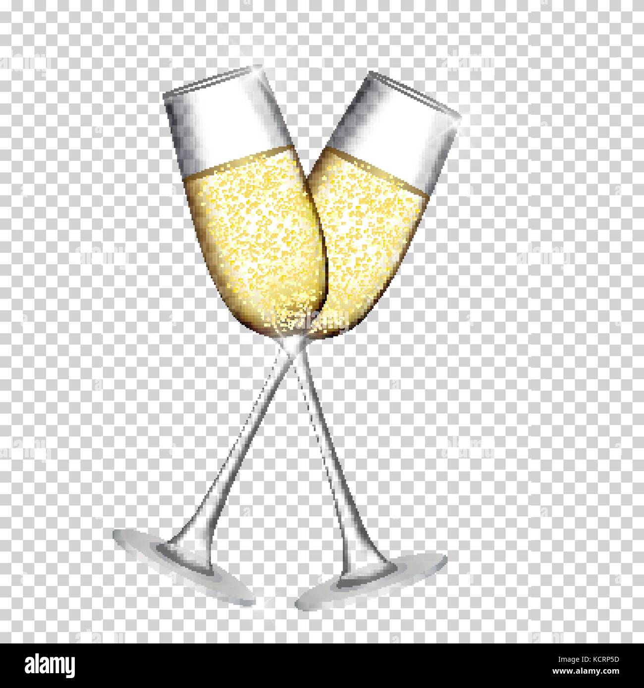 Two Glass of Champagne Isolated on Transparent Background. Vector Illustration Stock Vector