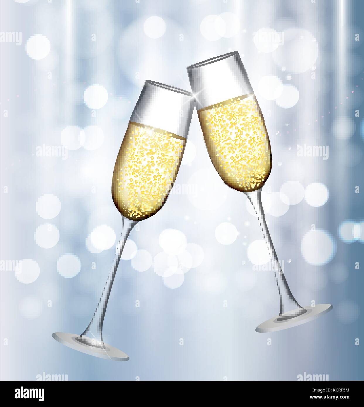 Two Glass of Champagne on Glossy Background. Vector Illustration Stock Vector